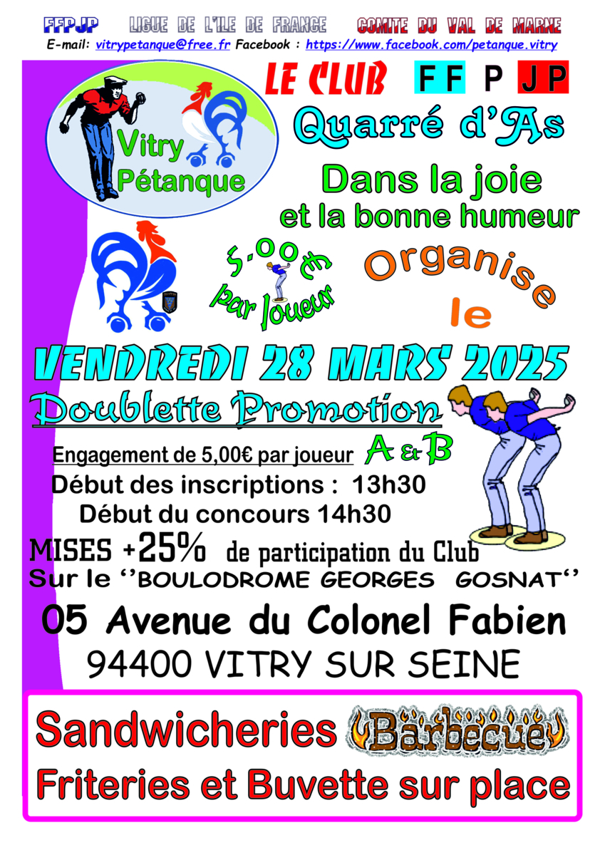 Concours Doublette Promotion du vendredi 28 mars 2025