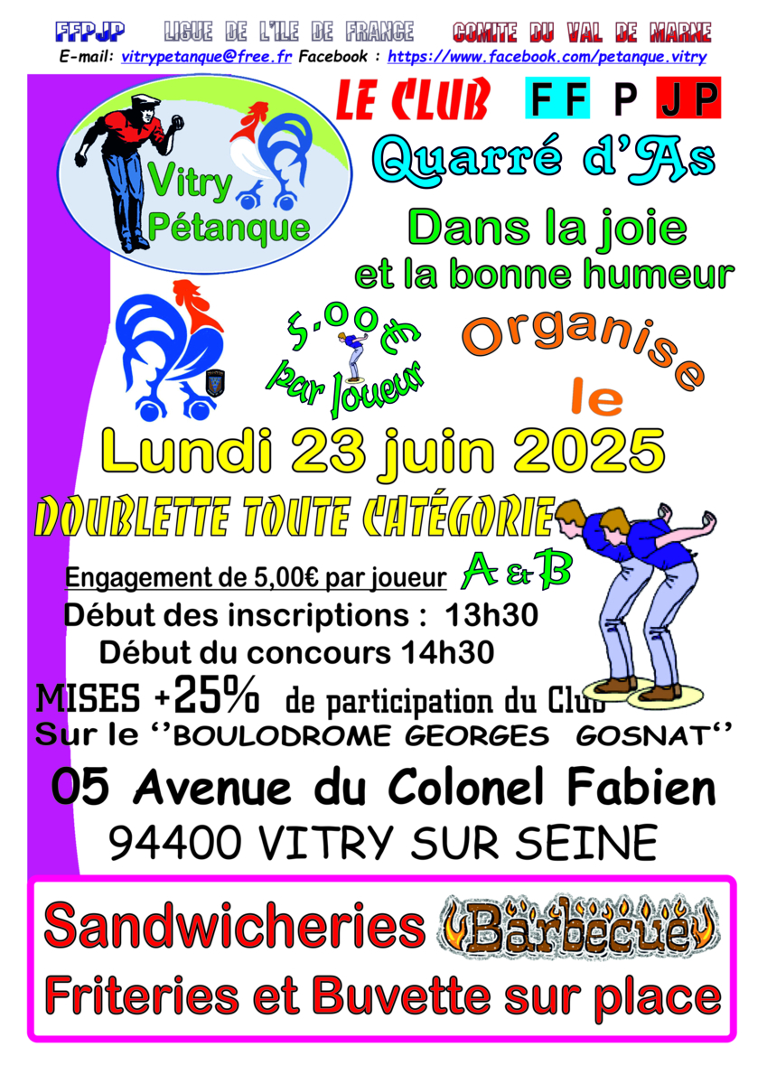 Concours Doublette Départemental du Lundi 23 juin 2025 