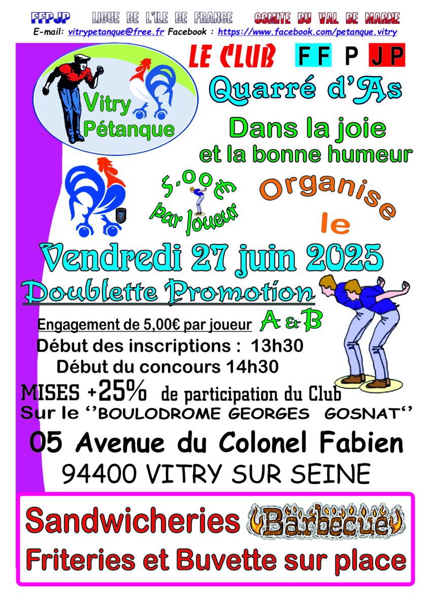 Concours Doublette Promotion du Vendredi 27 juin 2025 